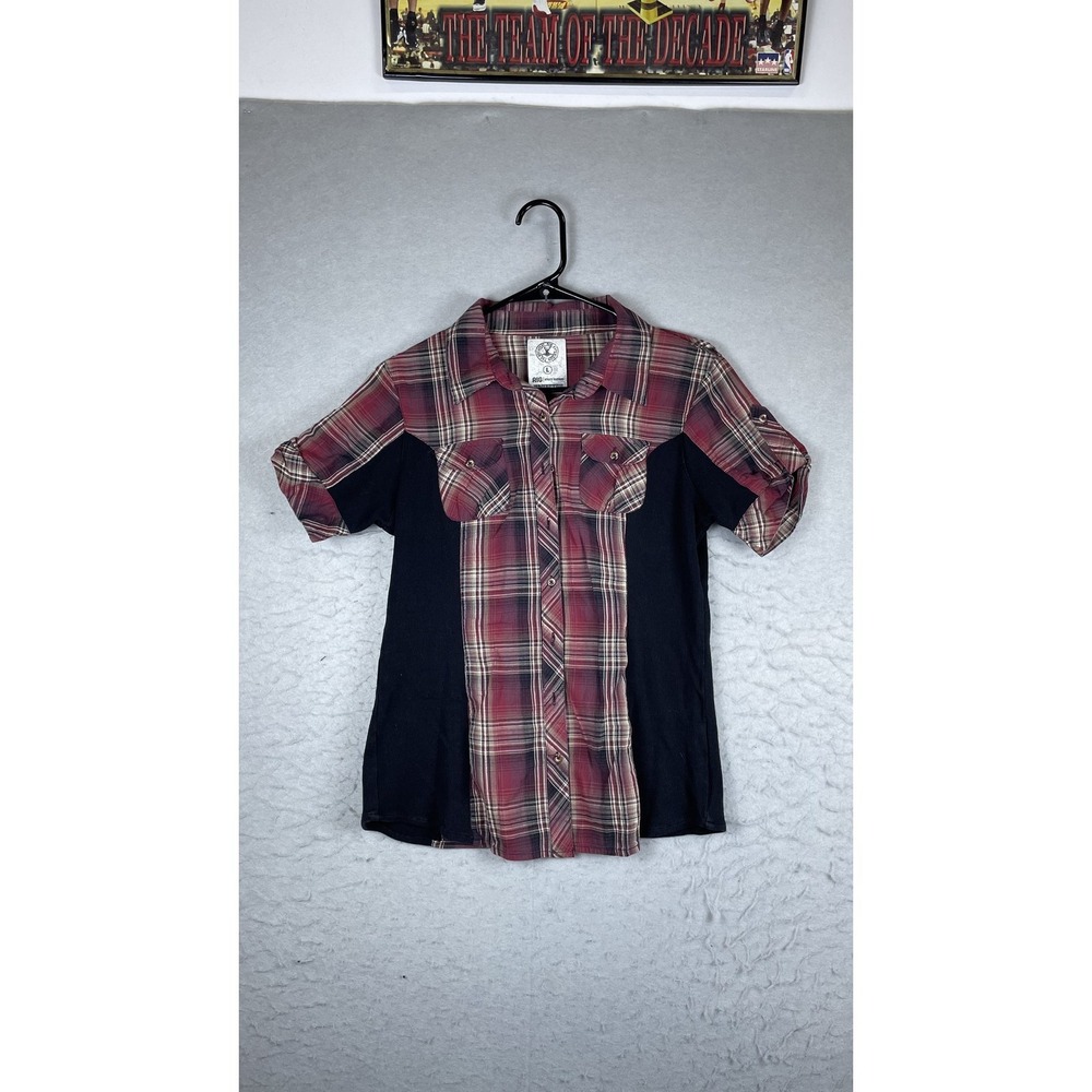 RIG Shirt Mens Large Red Plaid Short Sleeve Stretch Button Front Utility Casual